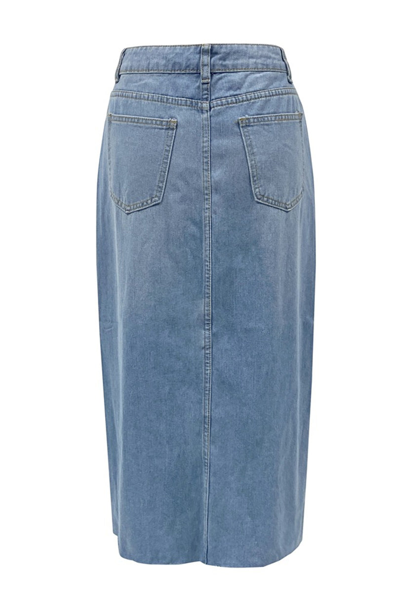 High-Rise Denim Midi Skirt