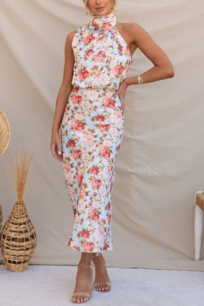 Floral Halter Neck Midi Dress