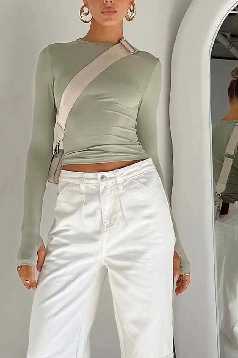 Long Sleeve Ruched Fitted Crop Top