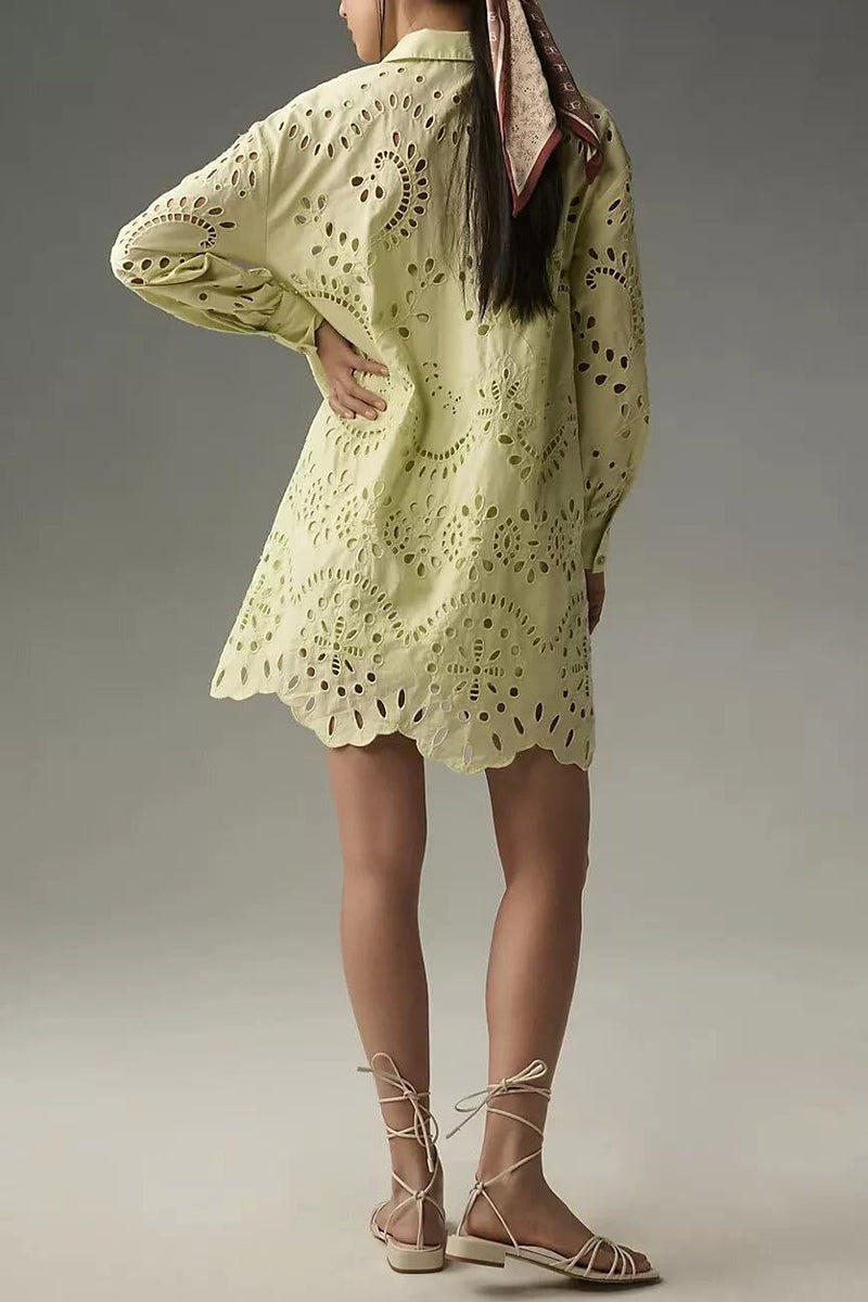 Eyelet Button-Up Tunic Dress