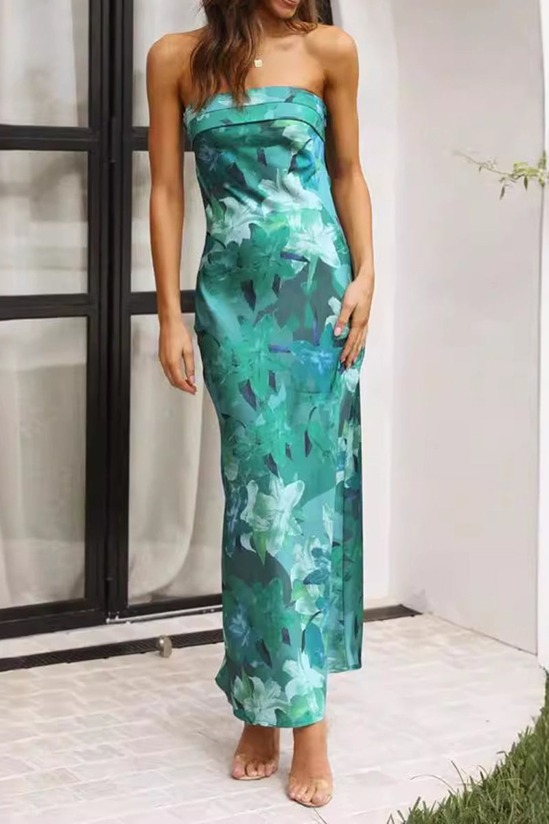 Strapless Satin Maxi Dress