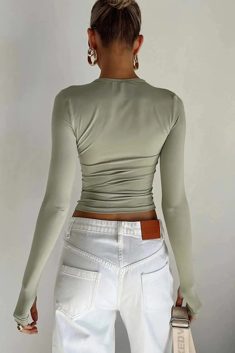 Long Sleeve Ruched Fitted Crop Top