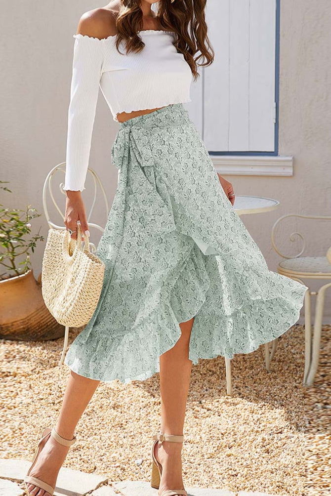 Printed Tie-Slit Maxi Skirt