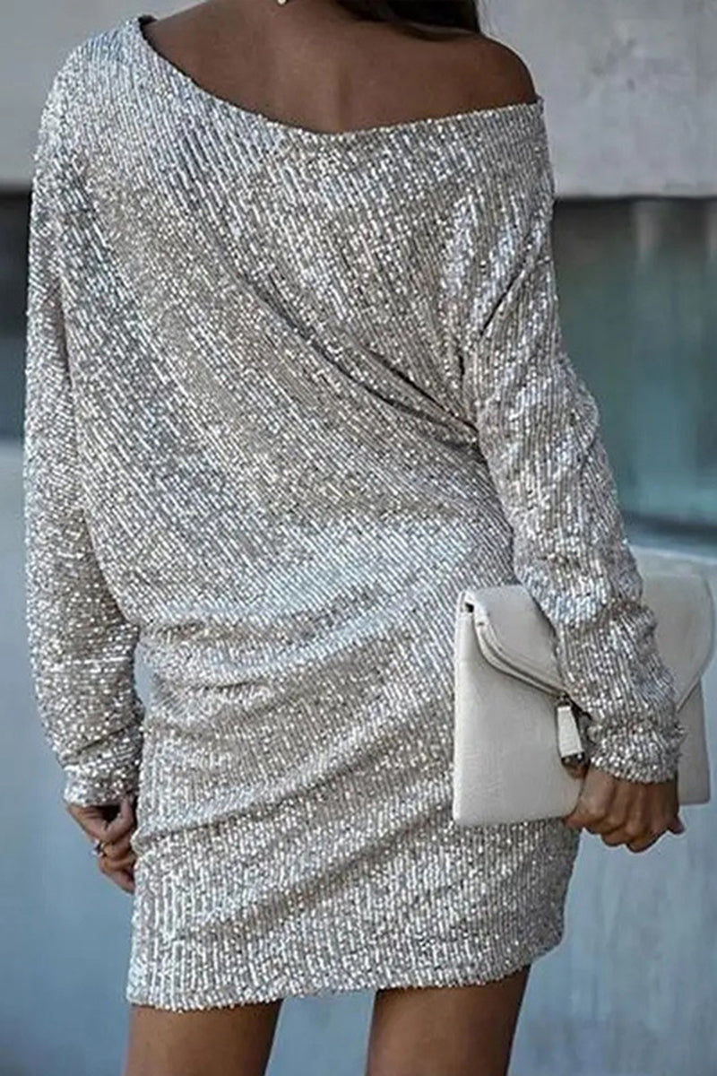 One-Shoulder Sequin Shift Dress