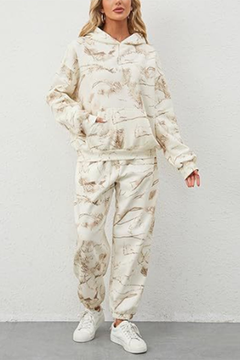 Leaf Print Hoodie and Jogger Set