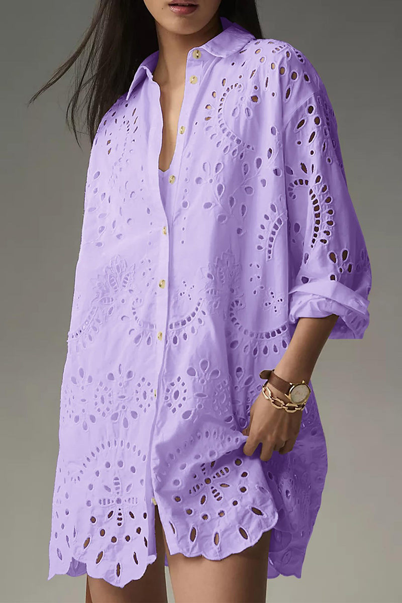 Eyelet Button-Up Tunic Dress