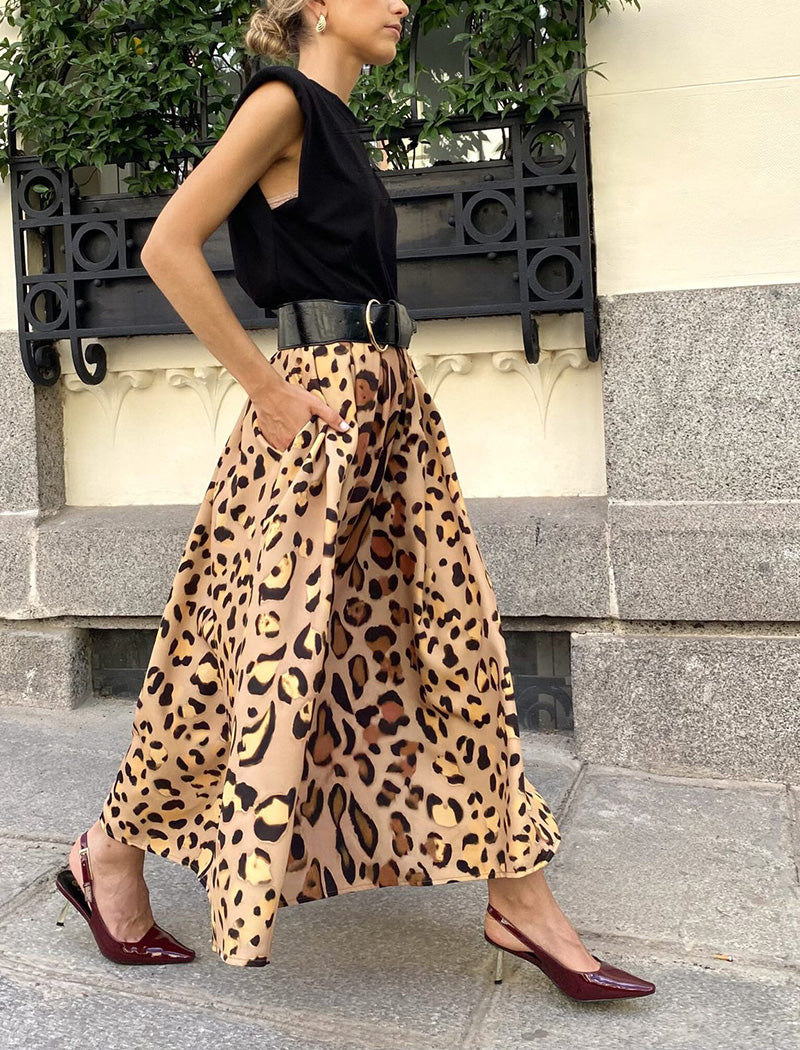 Leopard Print Midi Skirt