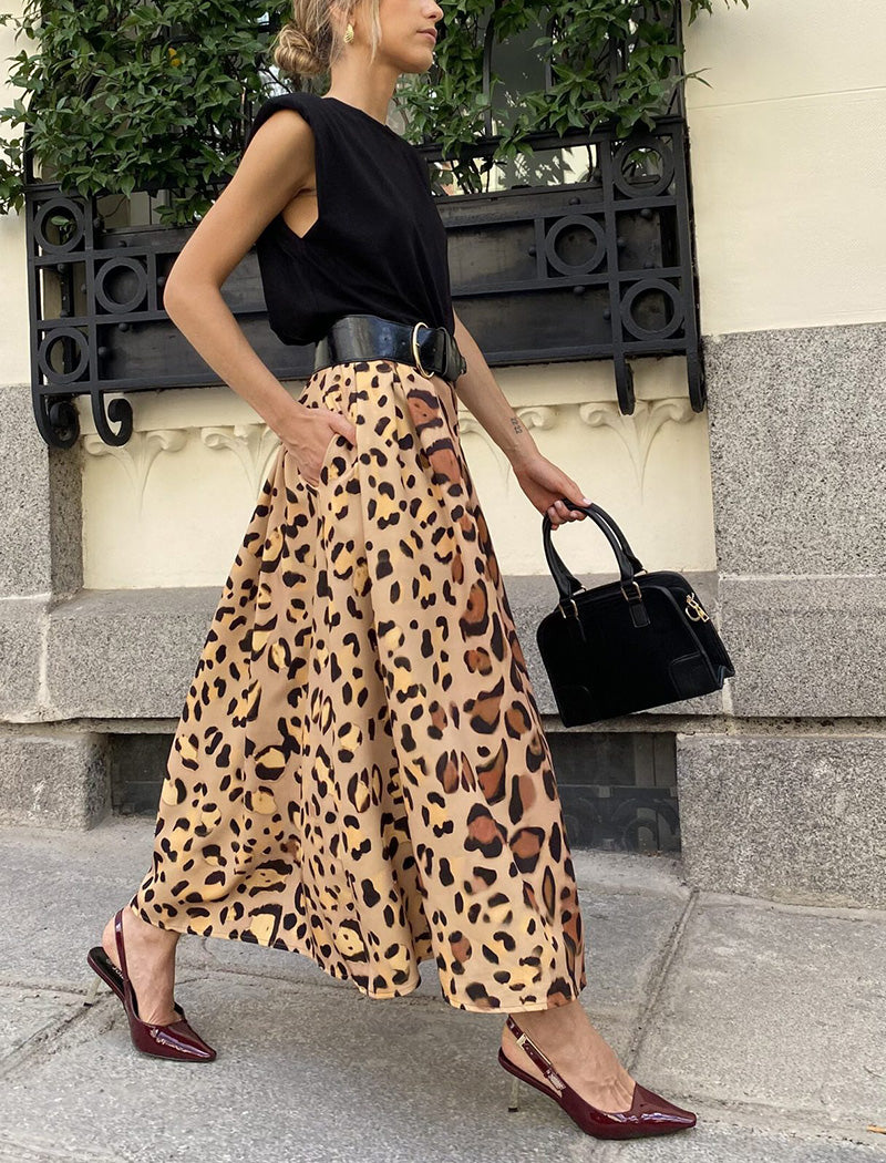 Leopard Print Midi Skirt