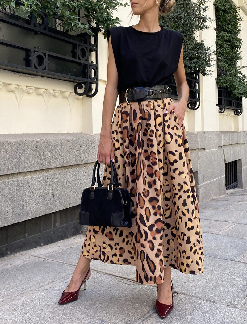 Leopard Print Midi Skirt