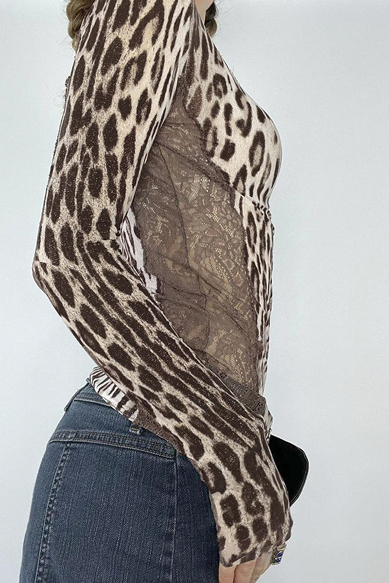 Leopard Print Long Sleeve Top