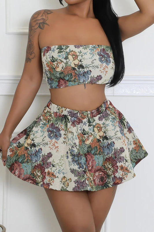 Strapless Floral Mini Two-Piece Set