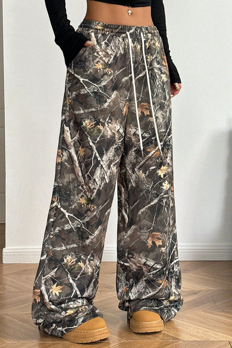 Camouflage Print Wide-Leg Pants