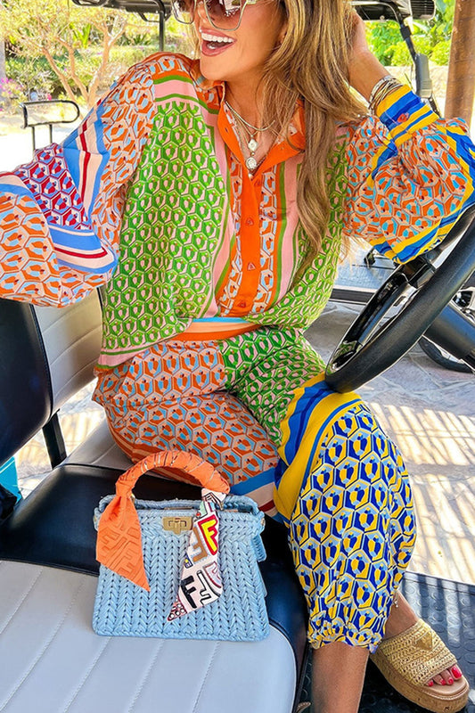 Colorful Patterned Top and Pants Set