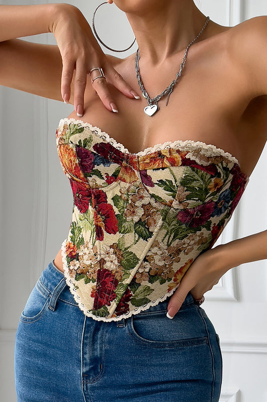 Floral Corset Top with Lace Trim