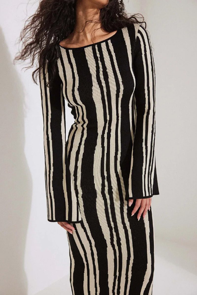 Striped Long Sleeve Bodycon Maxi Dress