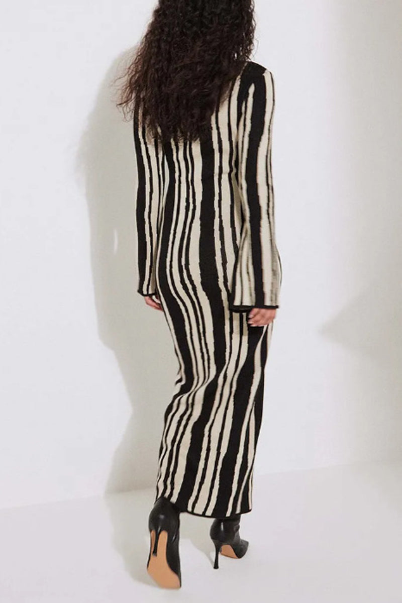 Striped Long Sleeve Bodycon Maxi Dress