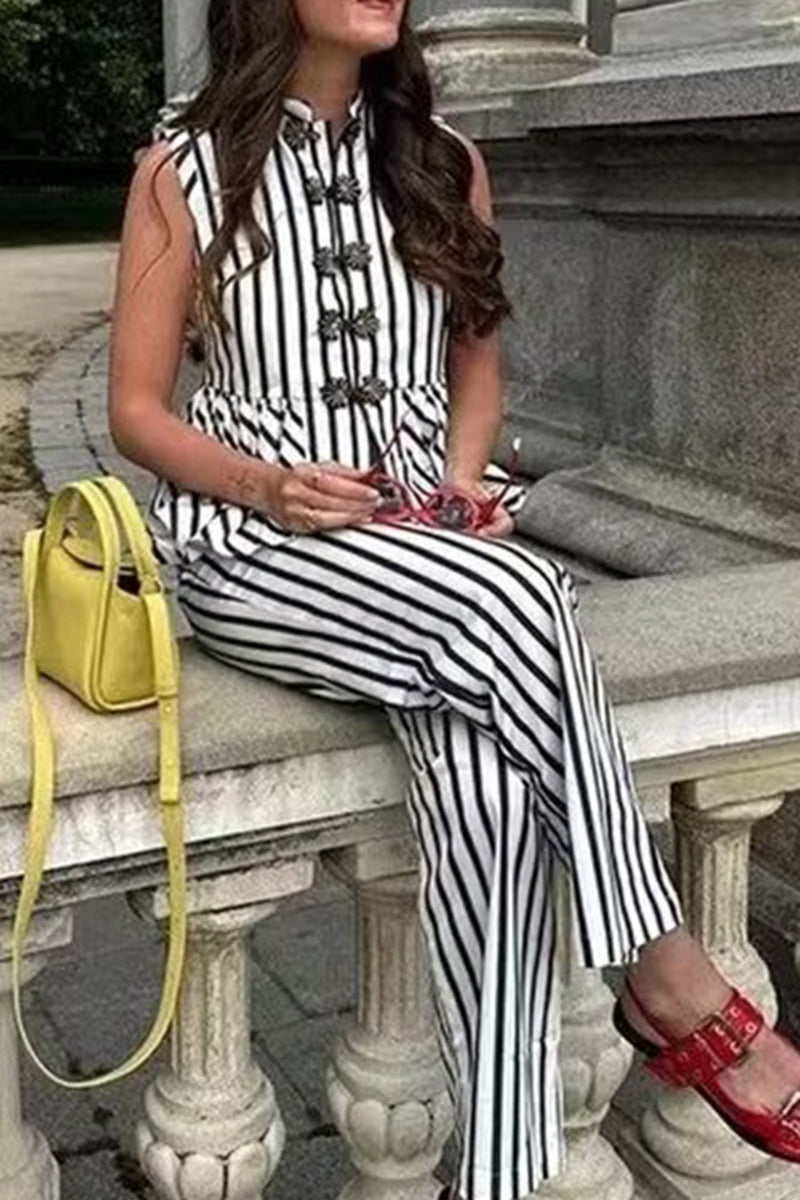 Striped Two-Piece Set with Button Details