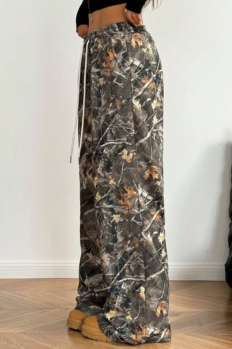 Camouflage Print Wide-Leg Pants