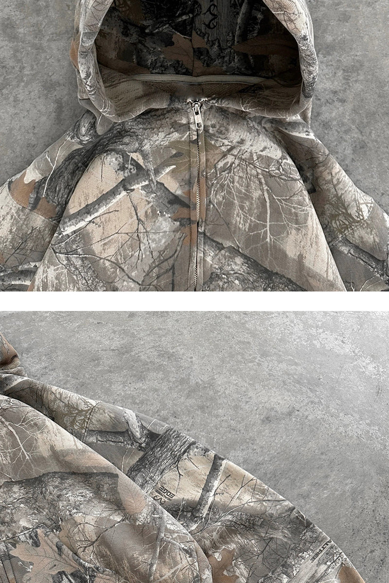 Camouflage Hooded Zip-Up Jacket