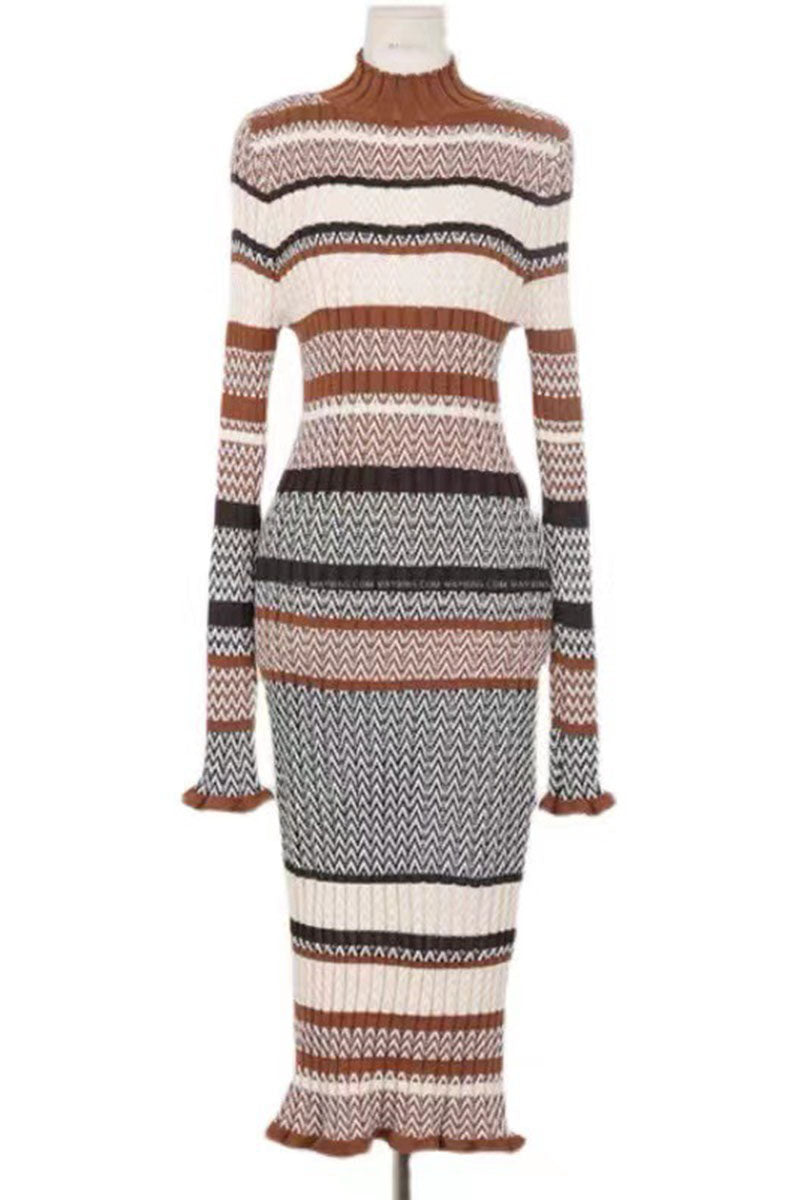 Striped Knit Long Sleeve Maxi Dress