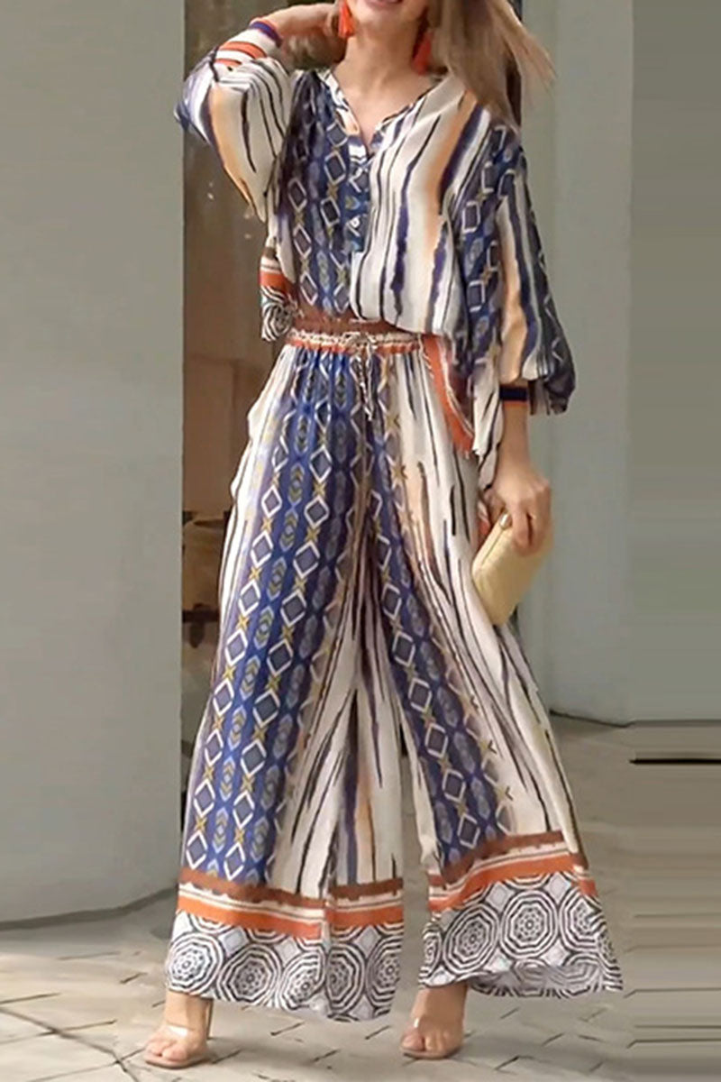 Patterned Bohemian Top and Pants Set