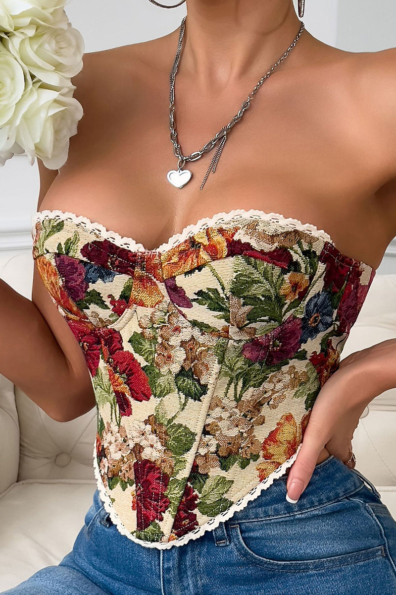 Floral Corset Top with Lace Trim