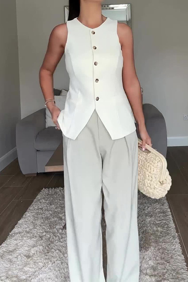 Sleeveless Button-Up Tailored Vest