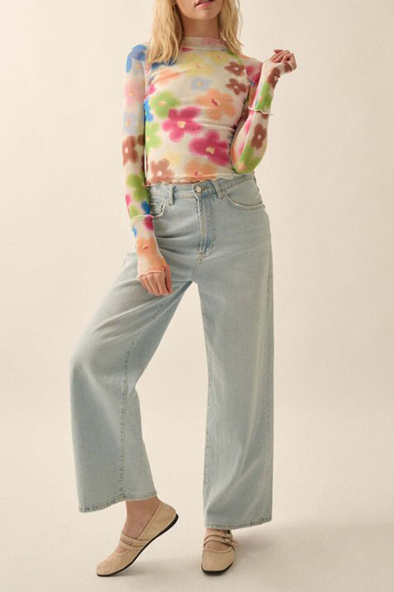 Sheer Floral Long Sleeve Top