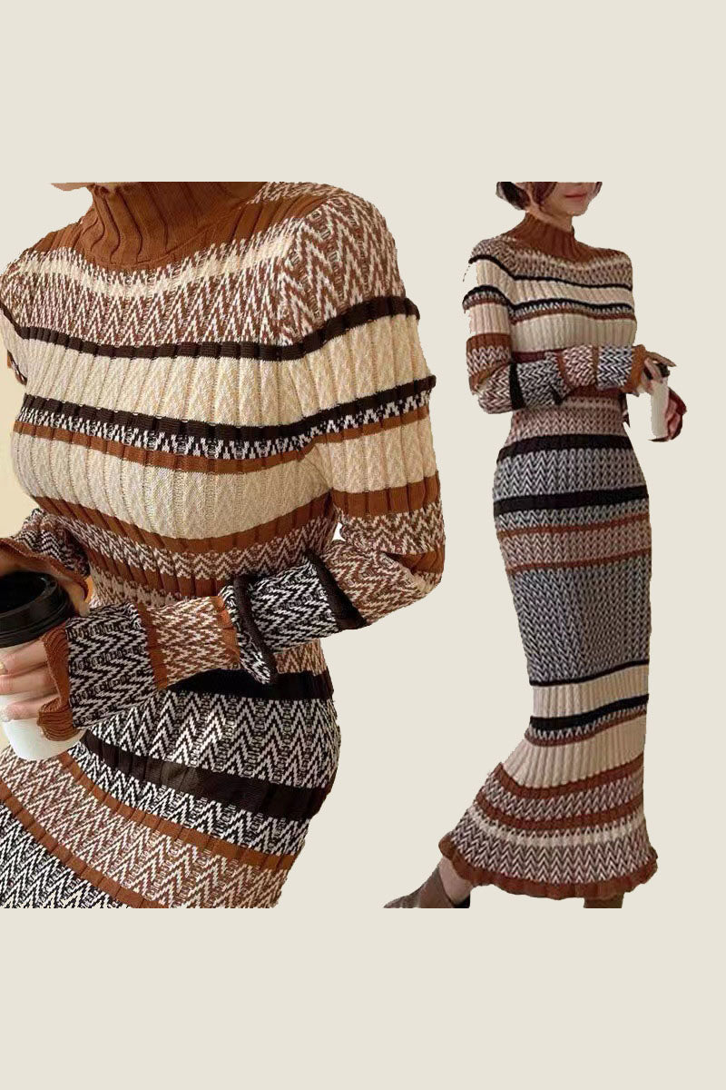 Striped Knit Long Sleeve Maxi Dress