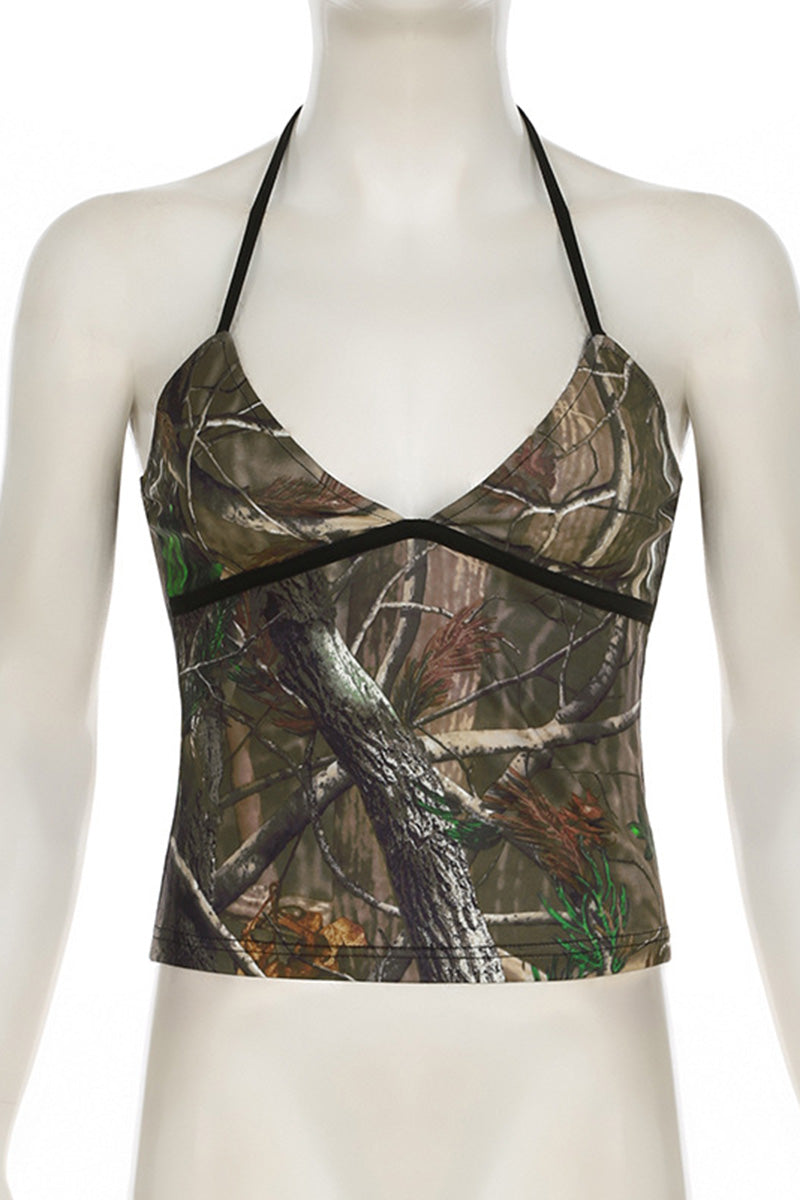 Camouflage Ruched Cami Top