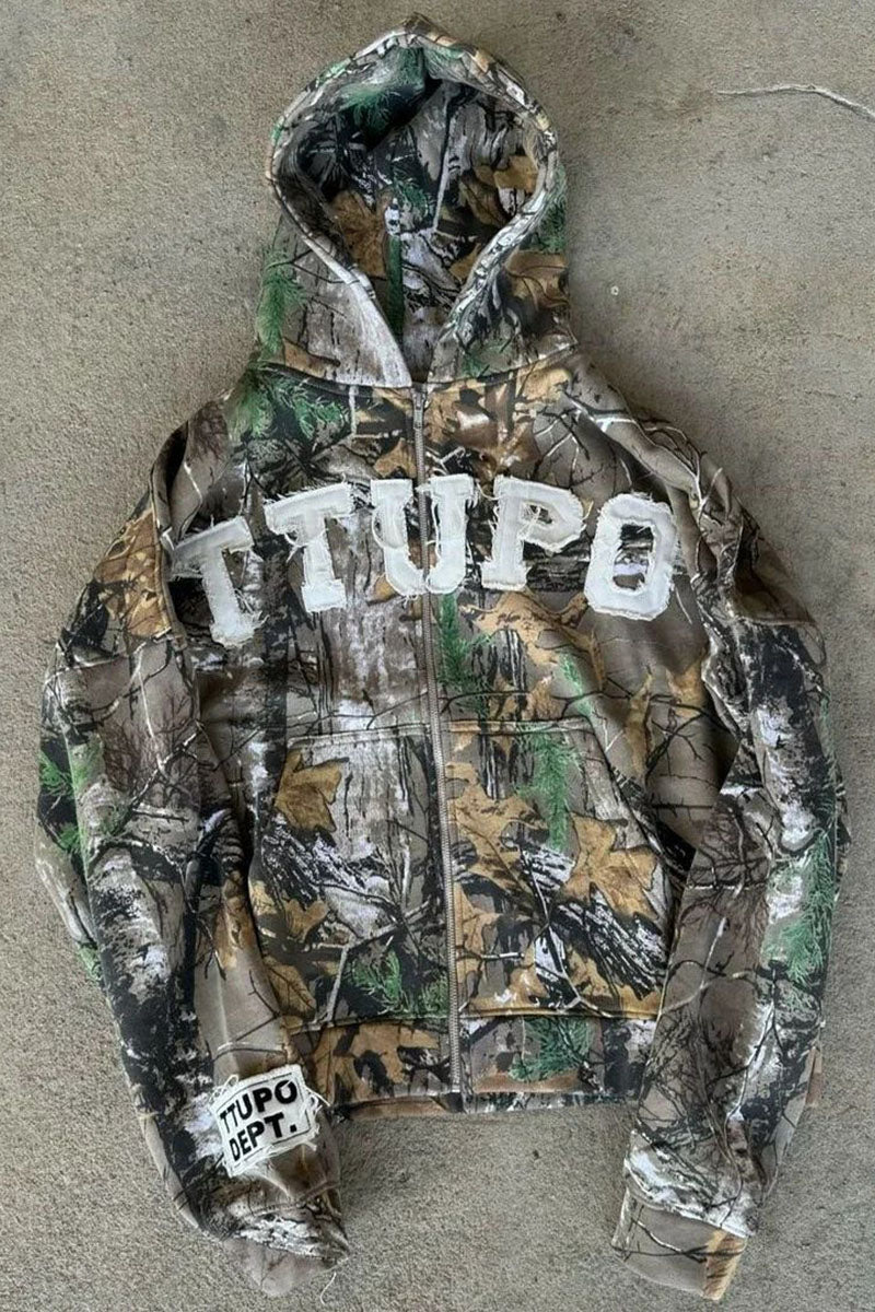 Camouflage Zip-Up Hoodie Jacket