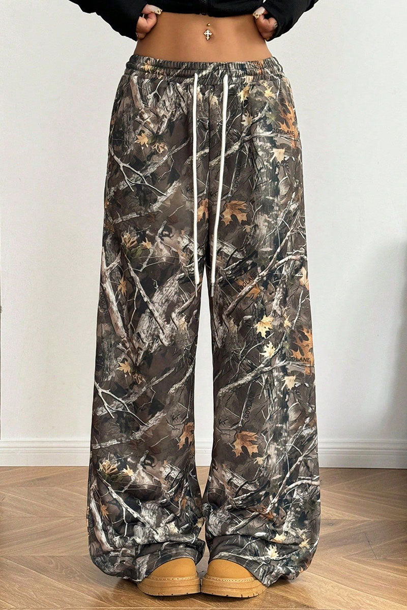 Camouflage Print Wide-Leg Pants