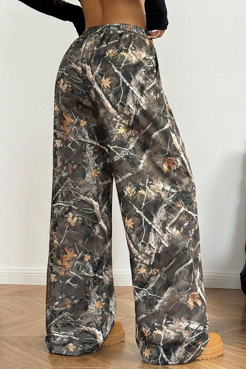 Camouflage Print Wide-Leg Pants