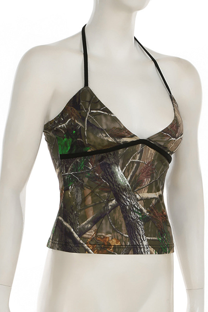 Camouflage Ruched Cami Top