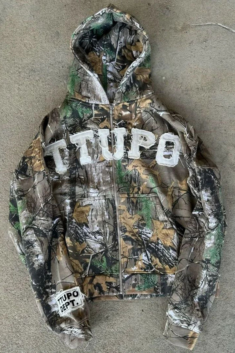 Camouflage Zip-Up Hoodie Jacket