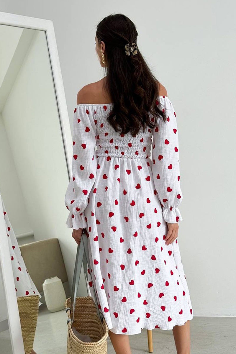 Smocked Off-Shoulder Midi Dress