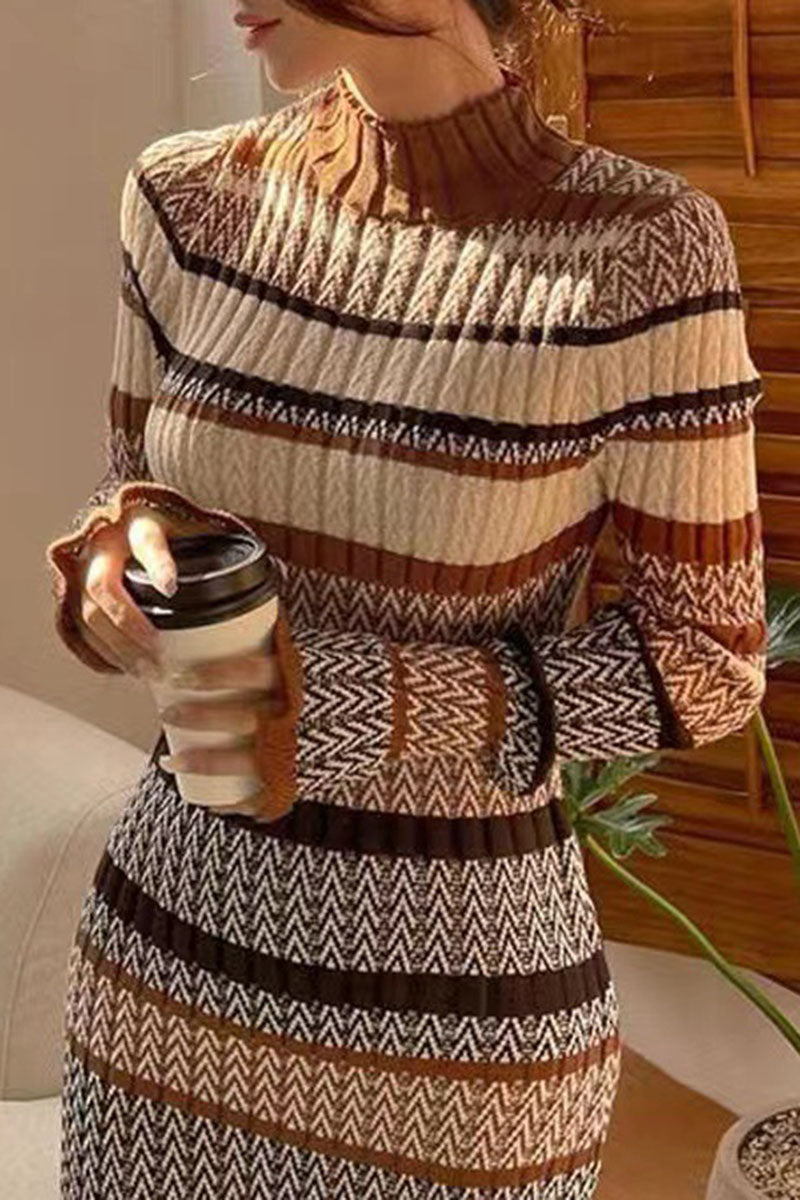 Striped Knit Long Sleeve Maxi Dress