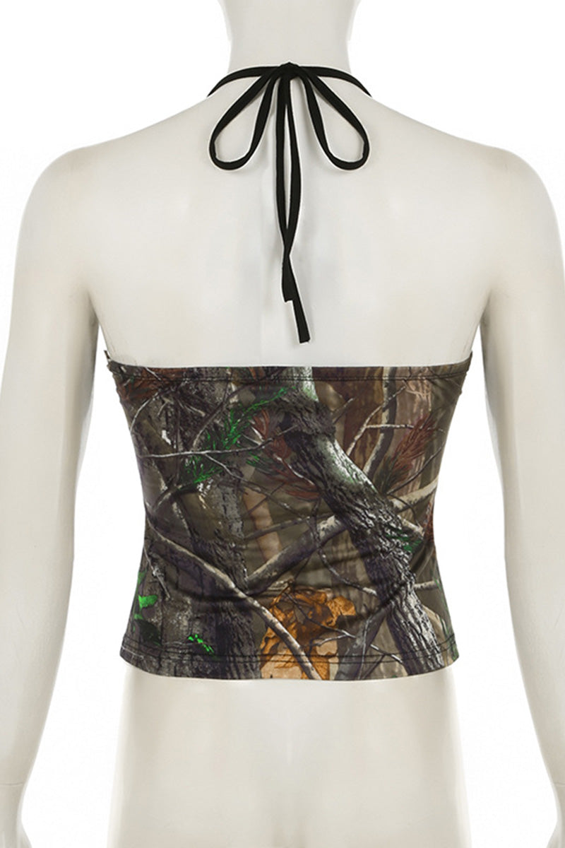 Camouflage Ruched Cami Top