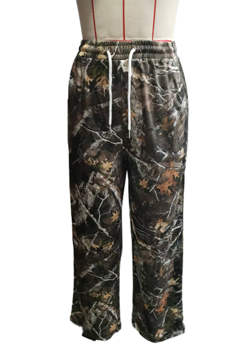 Camouflage Print Wide-Leg Pants