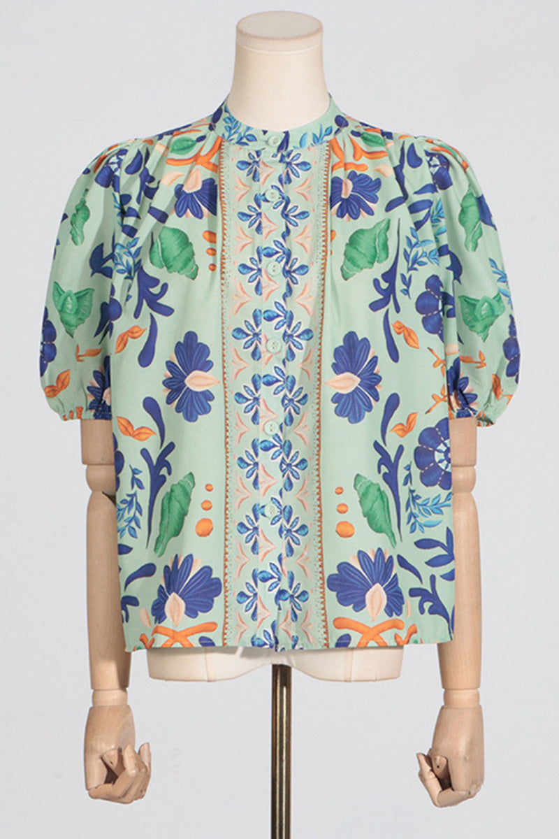 Botanical Print Top and Belted Shorts Set