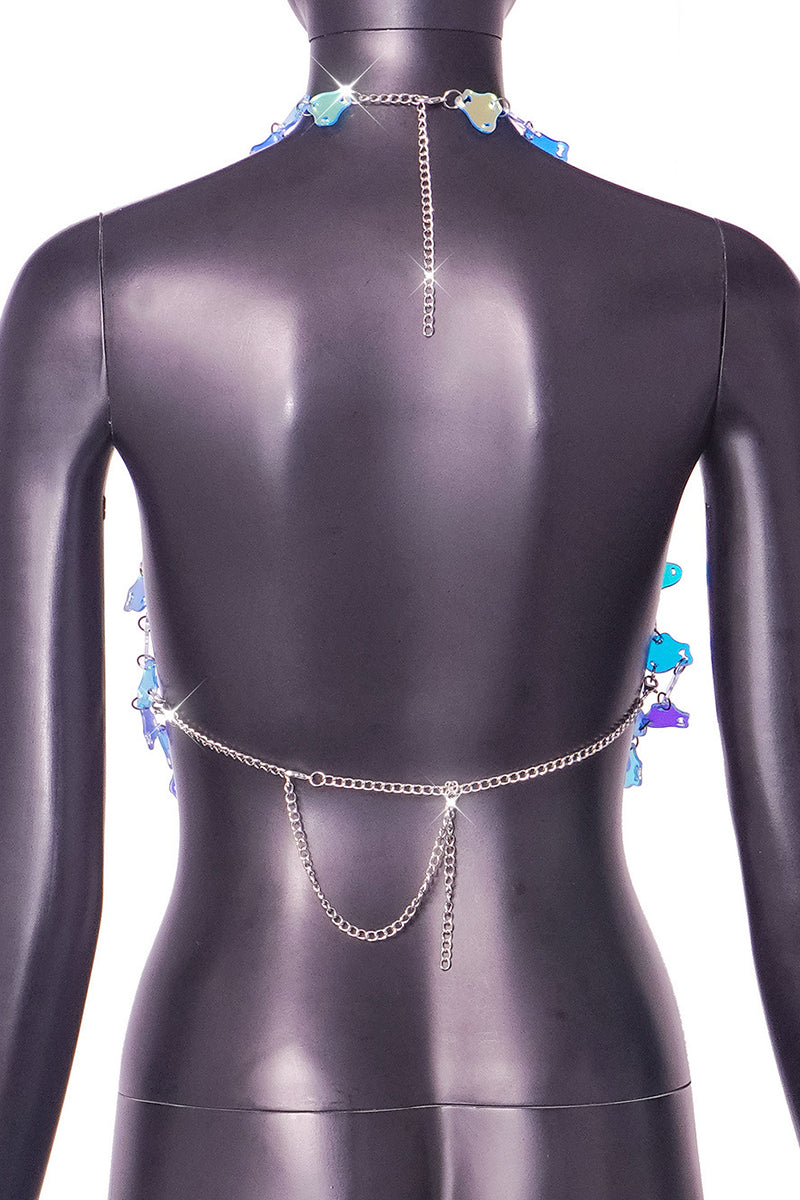 Chain Halter Open-Back Crop Top