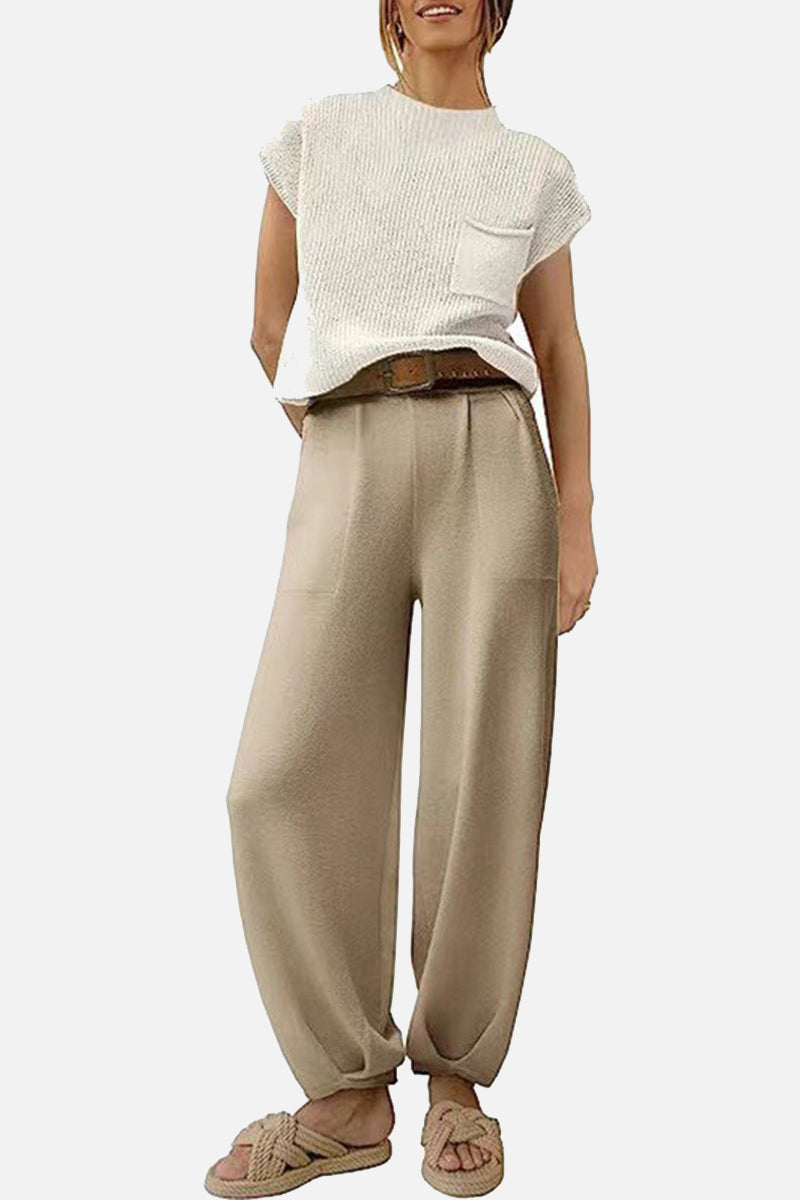 Sleeveless Knit Top and Relaxed Pants Set