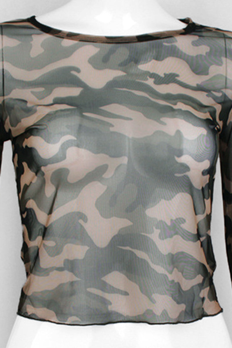 Camo Print Long Sleeve Top