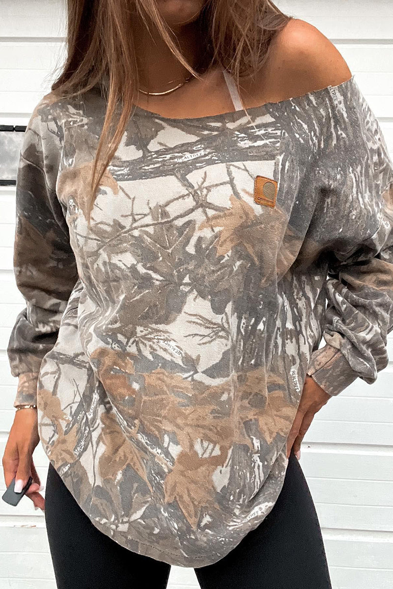 Off-Shoulder Camo Oversized Top