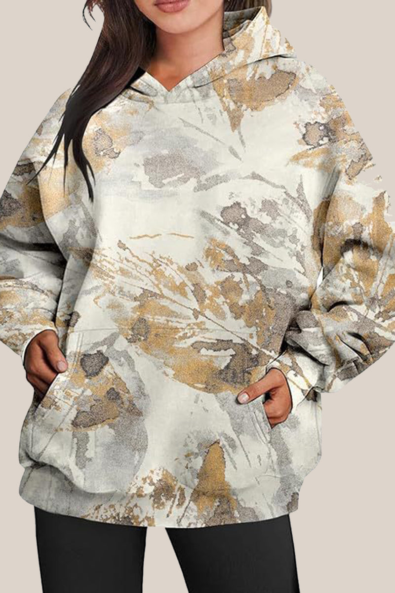 Abstract Print Oversized Hoodie with Front Pocket