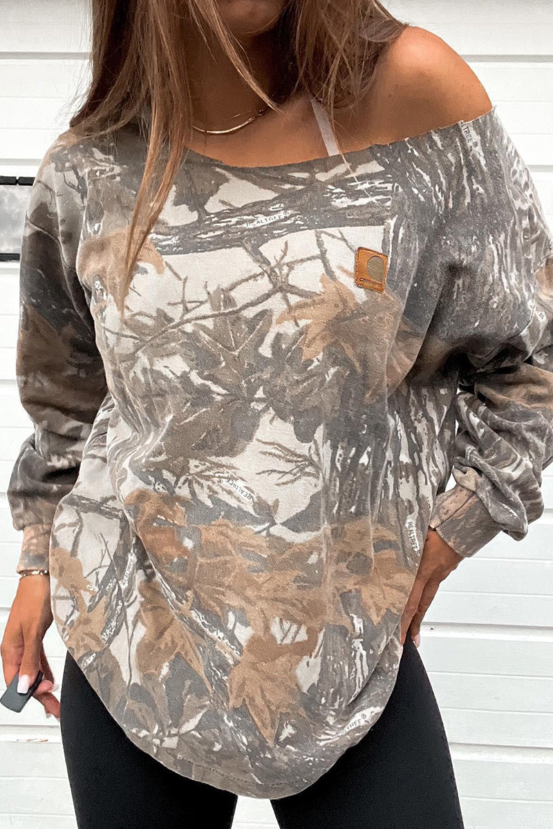 Off-Shoulder Camouflage Print Top