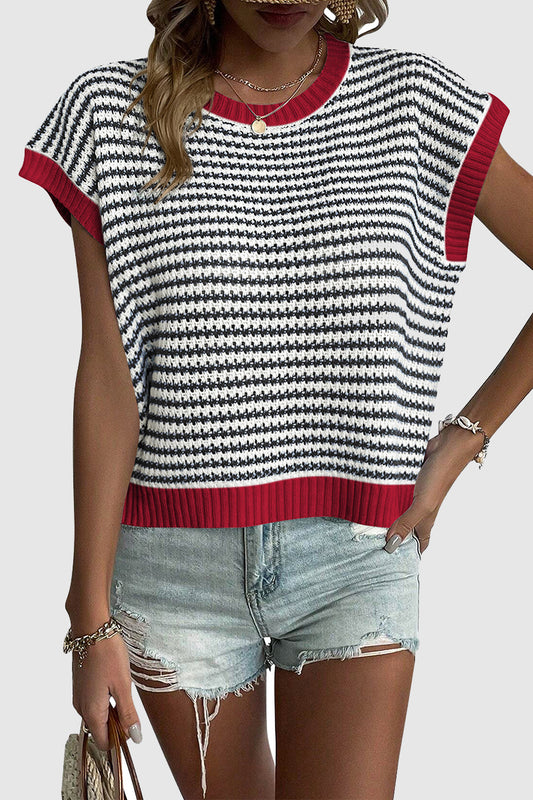 Striped Batwing Sleeve Knit Top