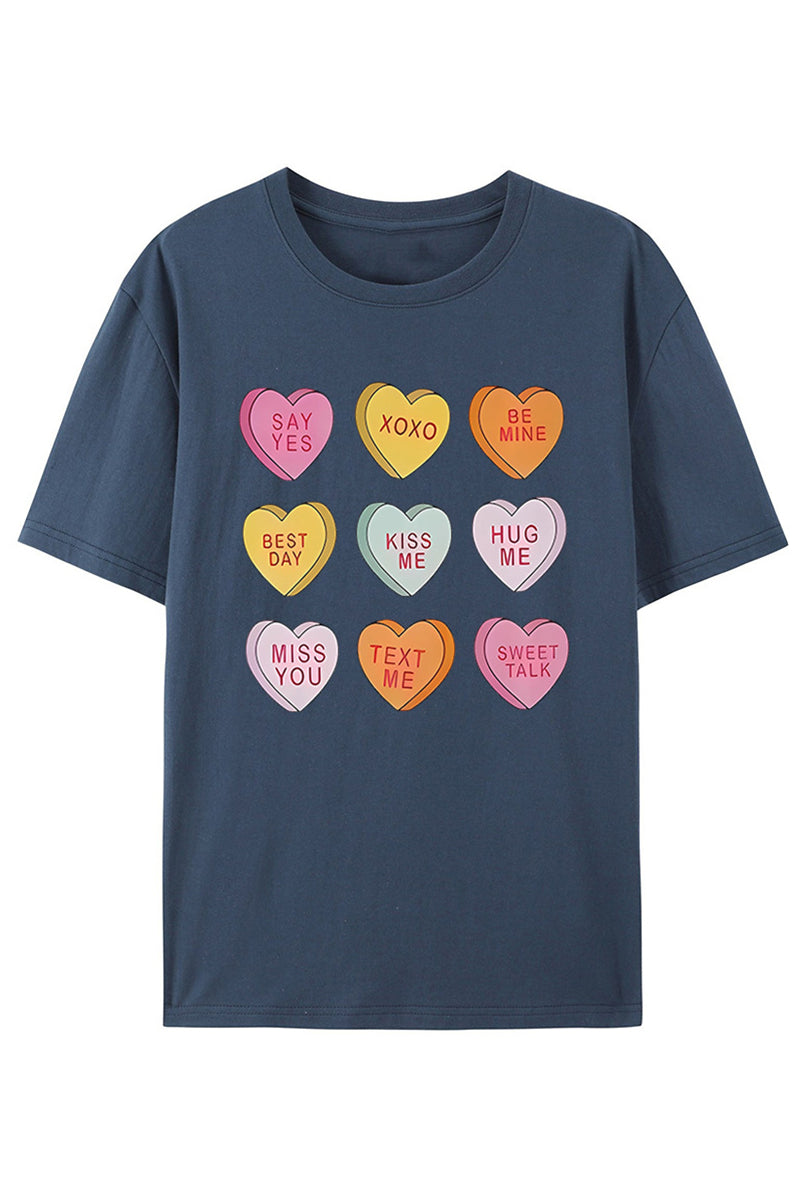 Graphic Heart Print Casual T-Shirt