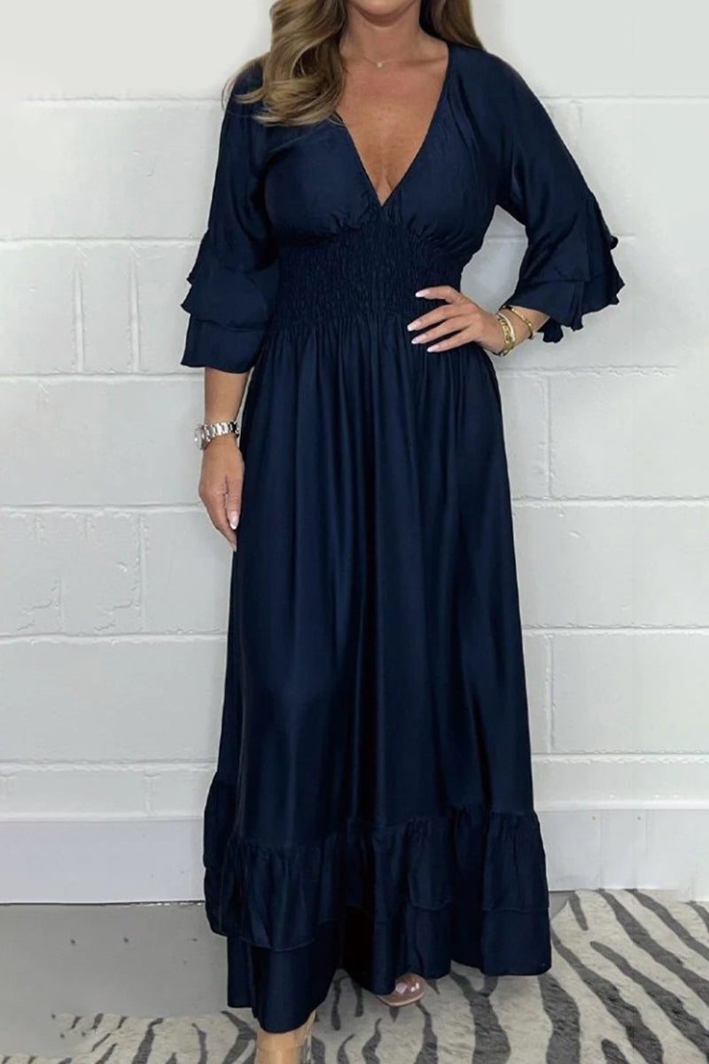 Ruffle Sleeve Smocked Waist Maxi Dress