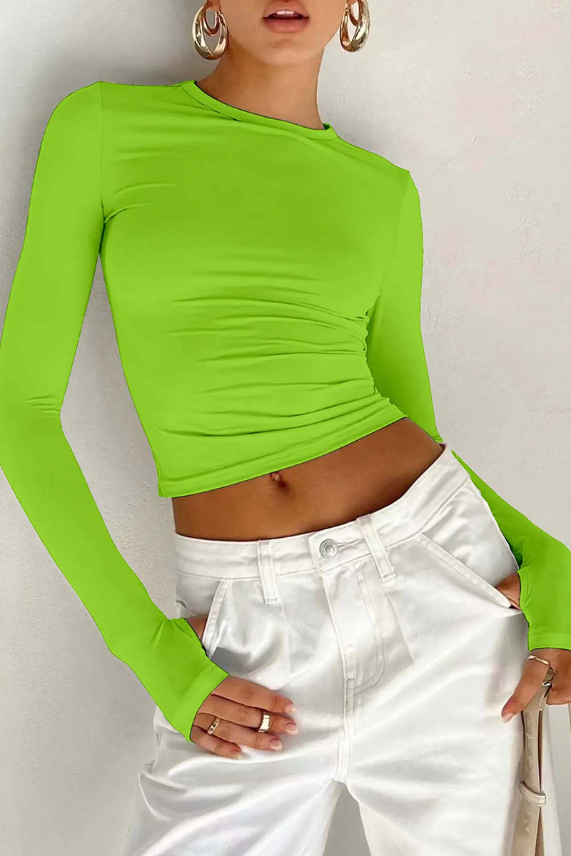 Long Sleeve Ruched Fitted Crop Top